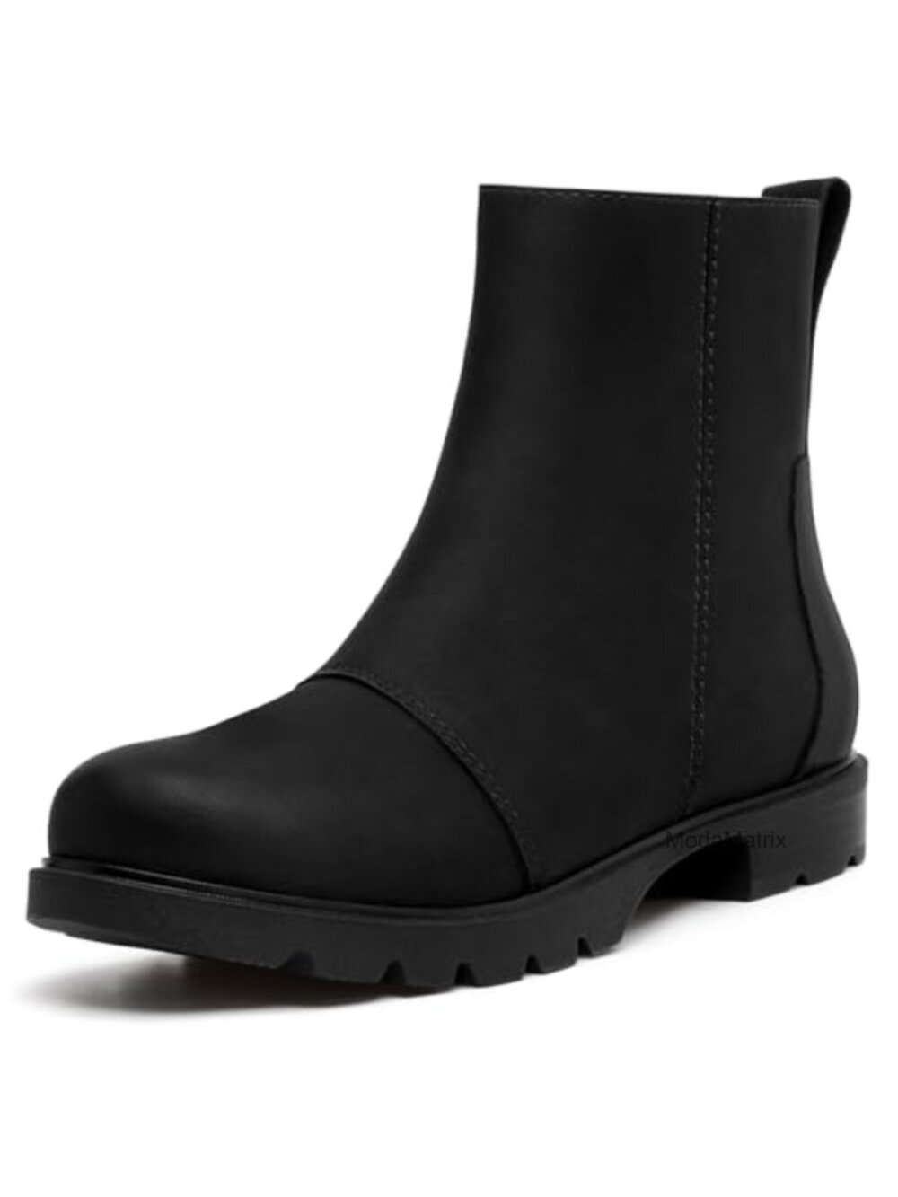PU Leather Ankle Boots Comfortable Lug Sole Chunky Low Heel Side Zipper Short